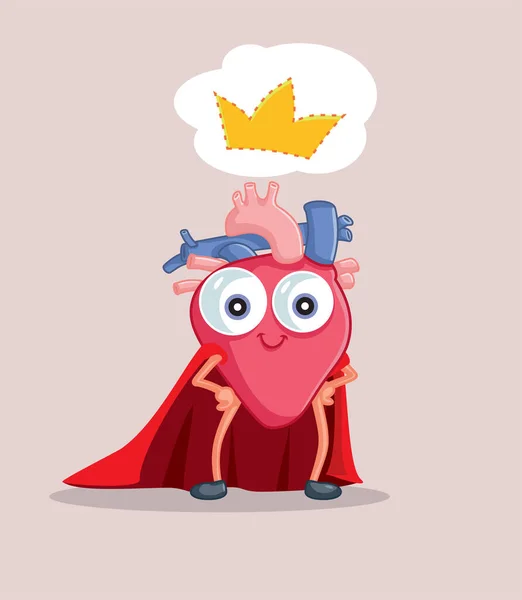 King Heart Wearing Red Mantle Imaginary Crown Vector Cartoon — 스톡 벡터