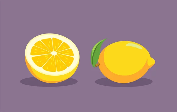 Fruta Limón Sobre Fondo Púrpura Vector Ilustración — Vector de stock