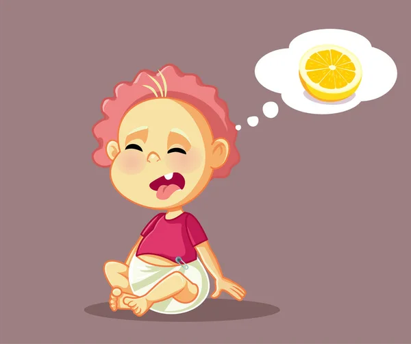 Baby Reacting Lemon Sour Taste Vector Cartoon — 图库矢量图片