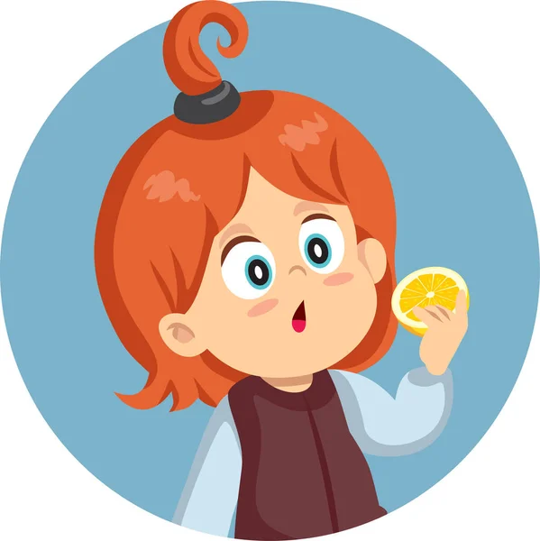 Neugieriges Kleinkind Mit Zitronenvektor Karikatur — Stockvektor