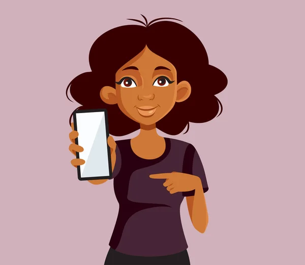 Mulher Mostrando Branco Smartphone Screen Vector Cartoon — Vetor de Stock