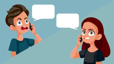 Aşık Gençler Telefon Vektörü İllüzyonu Üzerine Kavga Ediyor