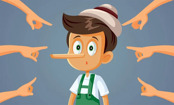 Hands Pointing Lying Little Boy Vector Cartoon — Stock Vector