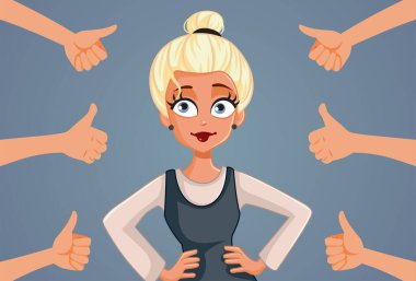 Başarılı Genç Kadın Vektör Çizgi Filmine Başparmak Kaldı