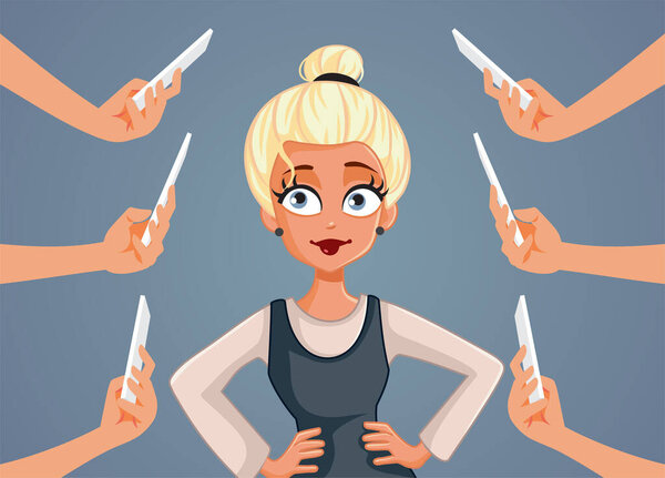 People Taking Photos of Online Celebrity Vector Cartoon Illustration