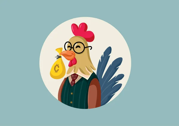 Business Rooster Crypto Coin Bag Vector Cartoon Illustration — 图库矢量图片