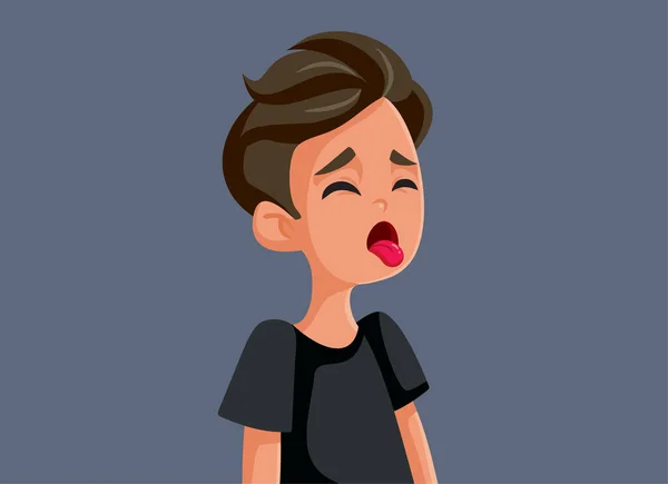 Disgusted Teen Boy Sticking Tongue Out Vector Cartoon — Stockvektor