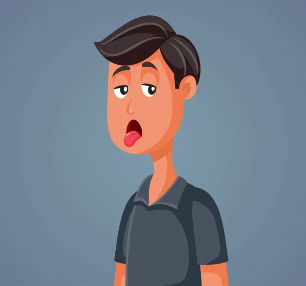 Frustrated Young Man Sticking Tongue Out Vector Cartoon — Vettoriale Stock