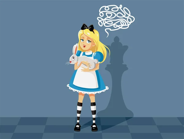 童话般聪明的想象女孩玩国际象棋矢量漫画说明 — 图库矢量图片