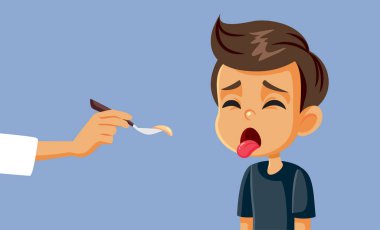 Küçük Çocuk İlaç Vektörü Çizgi Filminden Hoşlanmaz