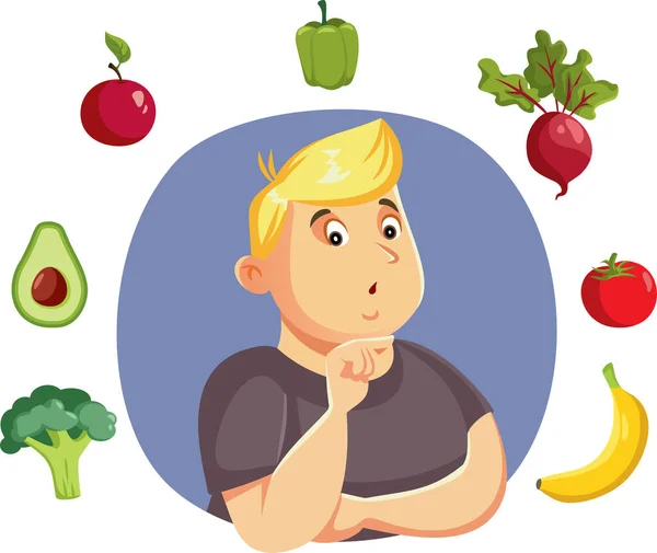 Overgewicht Man Plant Een Evenwichtige Voeding Vector Illustratie — Stockvector