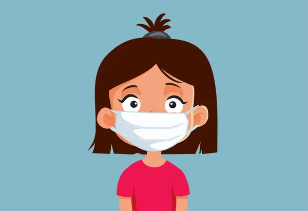 Tıbbi Yüz Maskesi Llüstrasyonu Giyen Küçük Kız — Stok Vektör