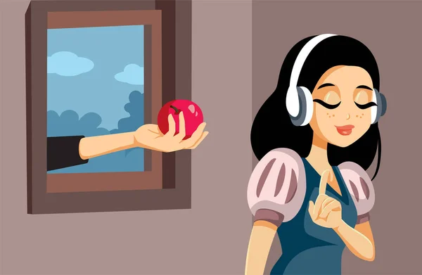 Princess Wearing Headphones Refusing Poison Apple Vector Illustration — Stock vektor