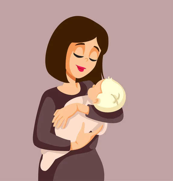 Ung Mamma Håller Nyfödda Barnet Med Kärlek Vektor Illustration — Stock vektor