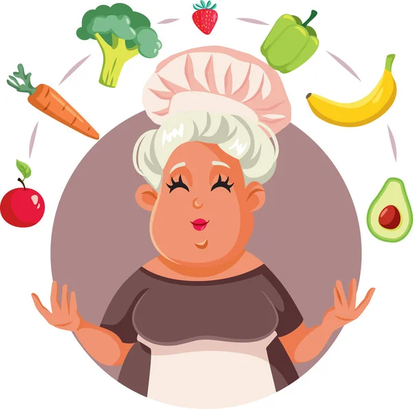 Chef Juggling Fresh Organic Ingredients Vector Cartoon — 图库矢量图片