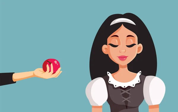 Evil Witch Offering Poisoned Apple Innocent Girl Vector Cartoon — Vettoriale Stock