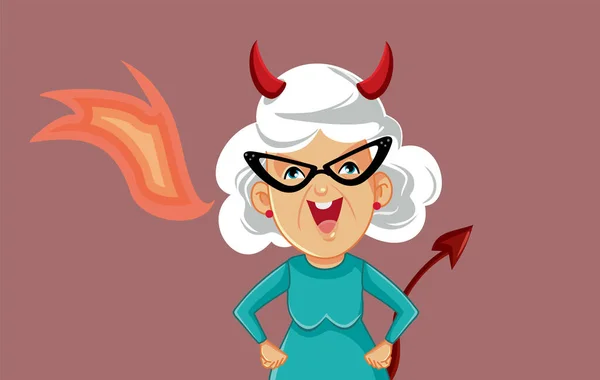 Evil Mother Law Spitting Fire Vector Cartoon Illustration - Stok Vektor