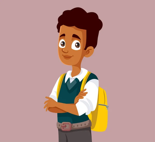 Cheerful Male Student Backpack Vector Cartoon Illustration — Vettoriale Stock