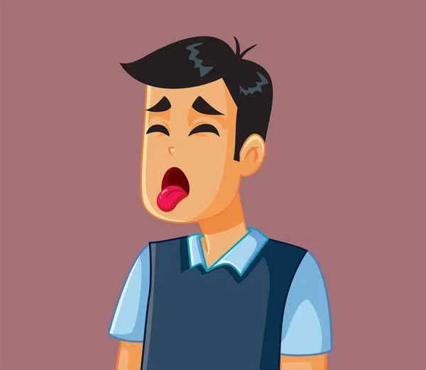 Disgusted Man Sticking Tongue Out Vector Cartoon - Stok Vektor