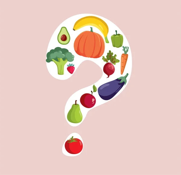 Marca Pregunta Hecha Frutas Verduras Vector Ilustración Dibujos Animados — Vector de stock