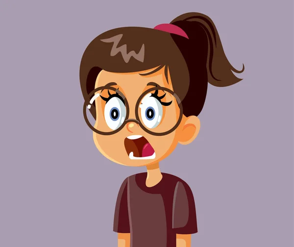 Astonished Little Girl Feeling Shocked Vector Cartoon — Stok Vektör