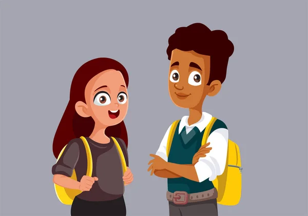 Couple School Students Smiling Vector Cartoon Illustration — Stockový vektor