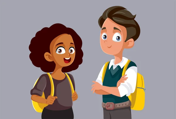 Cheerful School Students Backpacks Vector Cartoon — Stockový vektor