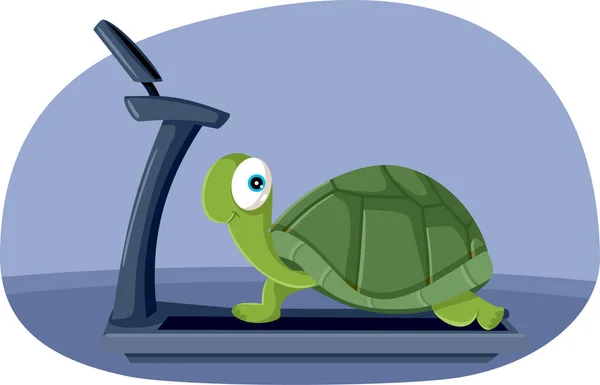 Turtle Running Treadmill Vector Cartoon Illustration — Stock Vector