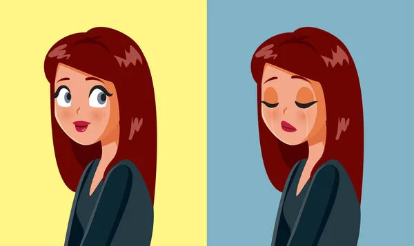Woman Expressing Happiness Sadness Vector Cartoon Illustration — Stockvektor