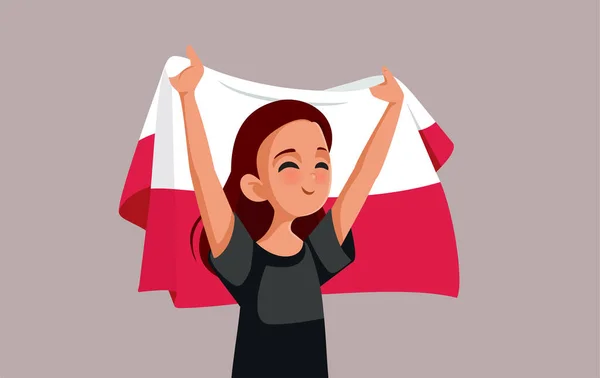 国旗ベクトル漫画を持つポーランド人女性 — ストックベクタ