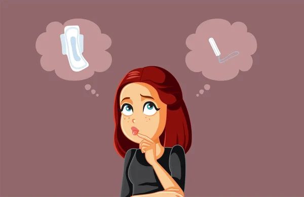 Frau Wählt Zwischen Hygienepad Und Tampon Vektor Karikatur — Stockvektor
