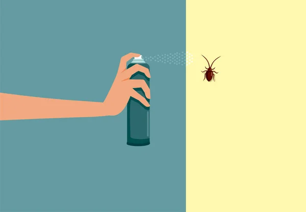 Hand Sprüht Insektizid Auf Crawling Bug Vector Illustration — Stockvektor