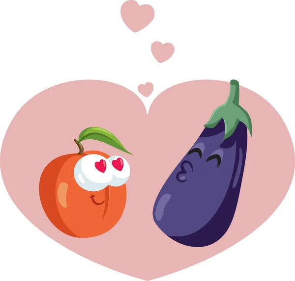 Illustration Dessin Animé Vectoriel Pêche Aubergine Amour — Image vectorielle