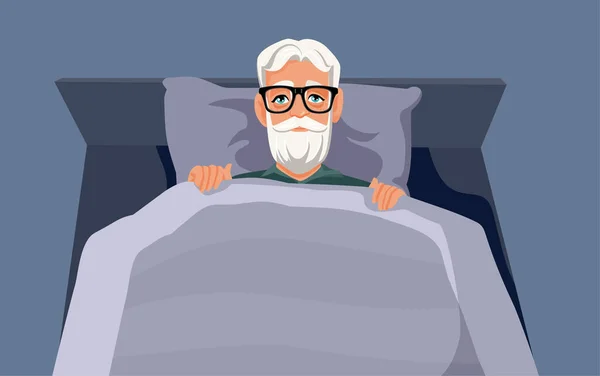 Hombre Anciano Insomne Sentado Cama Vector Ilustración — Archivo Imágenes Vectoriales