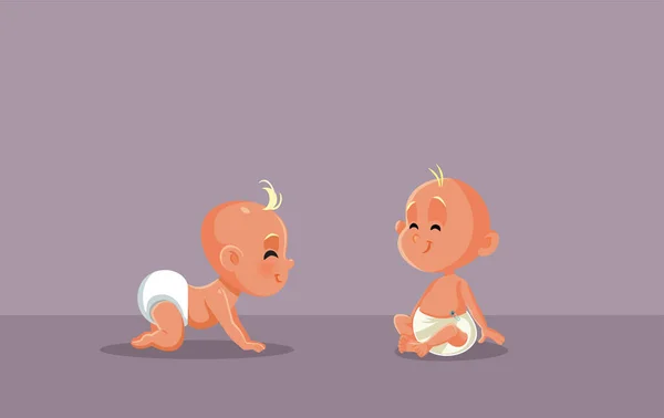 Zwillingsbabys Spielen Zusammen Vector Cartoon Illustration — Stockvektor