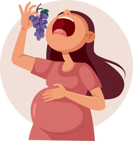 Těhotná Žena Jíst Hrozny Vektorové Kreslené Ilustrace — Stockový vektor