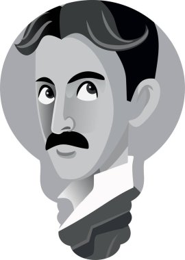 Nikola Tesla 'nın Ampul Şeklinde Siyah ve Beyaz Karikatürü