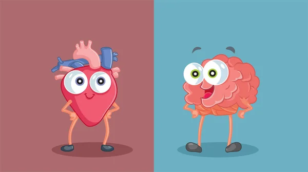 Heart Brain Vector Cartoon Illustration — 스톡 벡터