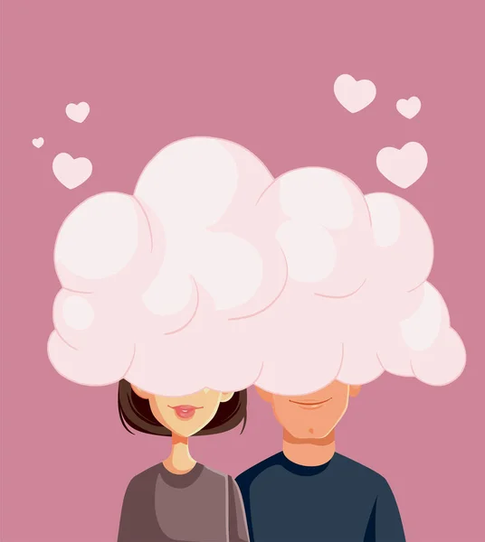 Pareja Enamorada Cabezas Las Nubes Vector Cartoon Illustration — Archivo Imágenes Vectoriales