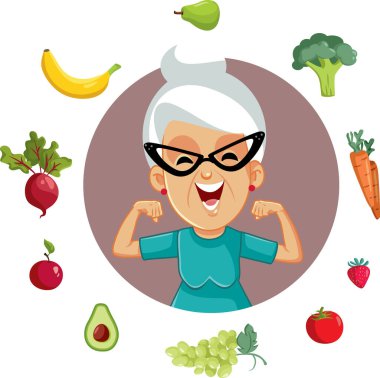 Sağlıklı Yaşam Tarzı Vektör Çizgi Filmini Destekleyen Güçlü Kadın