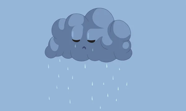 Triste Nuvola Depressa Piangendo Vettoriale Illustrazione Del Fumetto — Vettoriale Stock