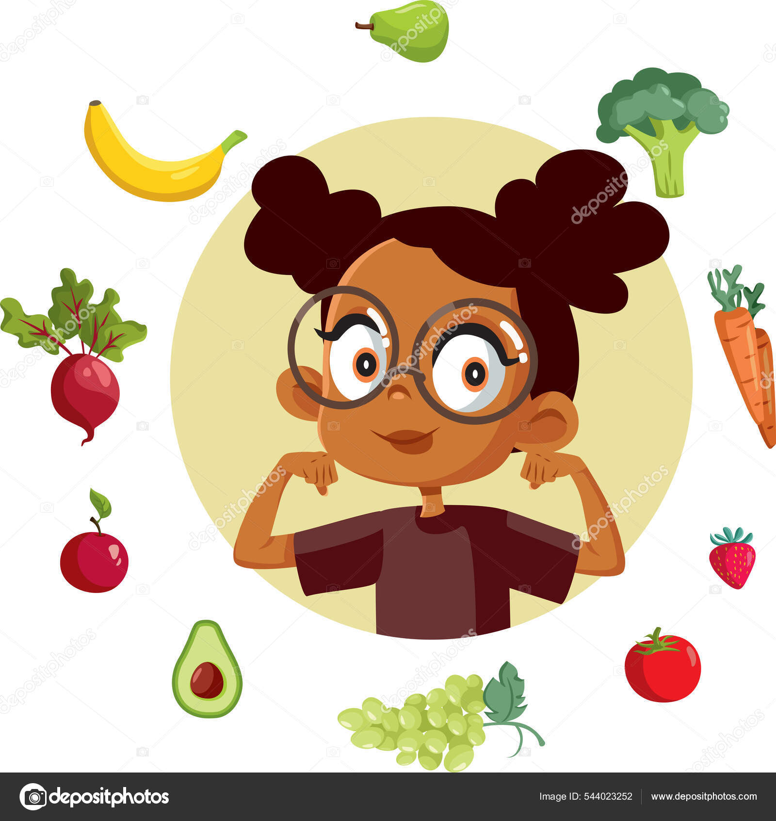 Petite Fille Forte Santé Manger Sain Concept Illustration Bande Dessinée Vecteur par ©nicoletaionescu 544023252