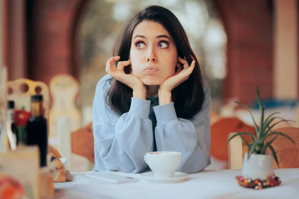 Annoyed Woman Covering Her Ears Noisy Restaurant — Stock Photo, Image