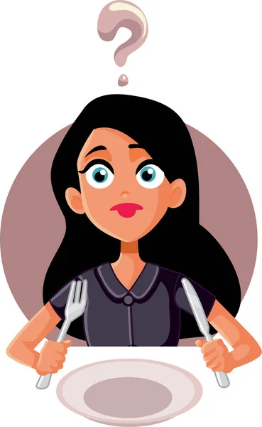 Mujer Joven Pensando Qué Comer Una Dieta Vector Dibujos Animados — Vector de stock