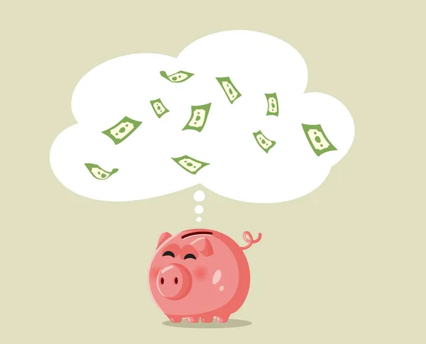 Piggy Bank Thinking Money Making Vector Cartoon Illustration — 스톡 벡터