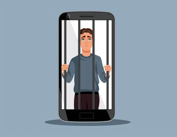 Prisoner Man Bars Cell Phone Vector Illustration - Stok Vektor