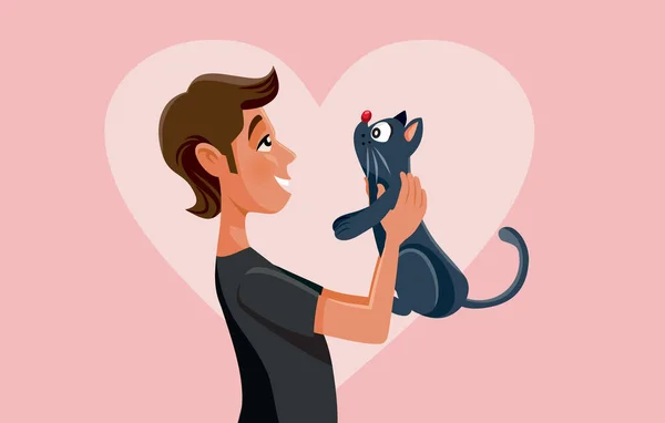 Homme Tenant Son Chat Animal Compagnie Illustration Bande Dessinée Vectorielle — Image vectorielle