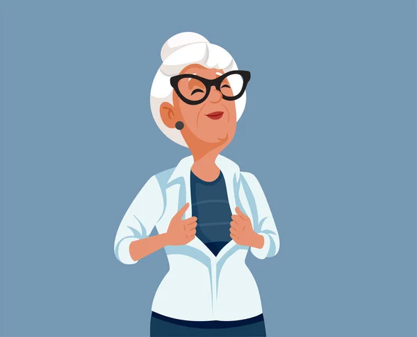 Super Abuela Abriendo Camisa Estilo Superhéroe Vector Dibujos Animados — Archivo Imágenes Vectoriales