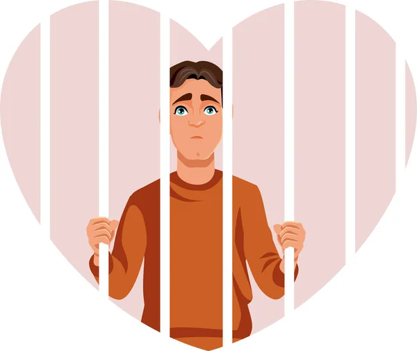 Nešťastný Muž Vězeň Svého Srdce Emoce Vektorové Koncepce Ilustrace — Stockový vektor