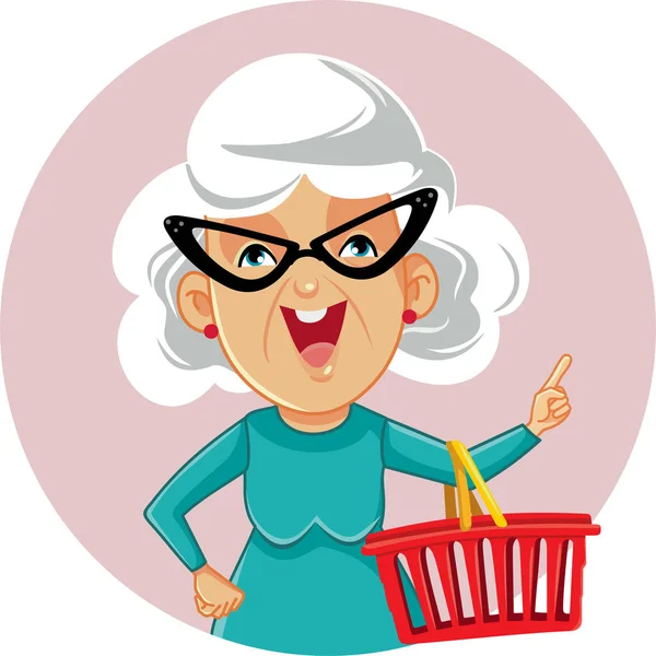 Senior Woman Holding Ένα Καλάθι Αγορών Διάνυσμα Εικονογράφηση Κινουμένων Σχεδίων — Διανυσματικό Αρχείο